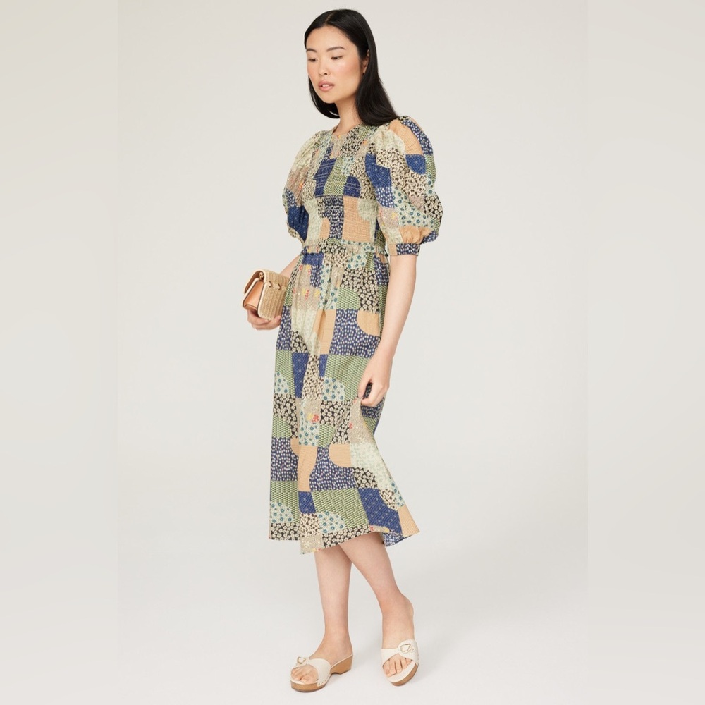 Sea New York Louie Patchwork Puff Sleeve Midi Dress— worn once!